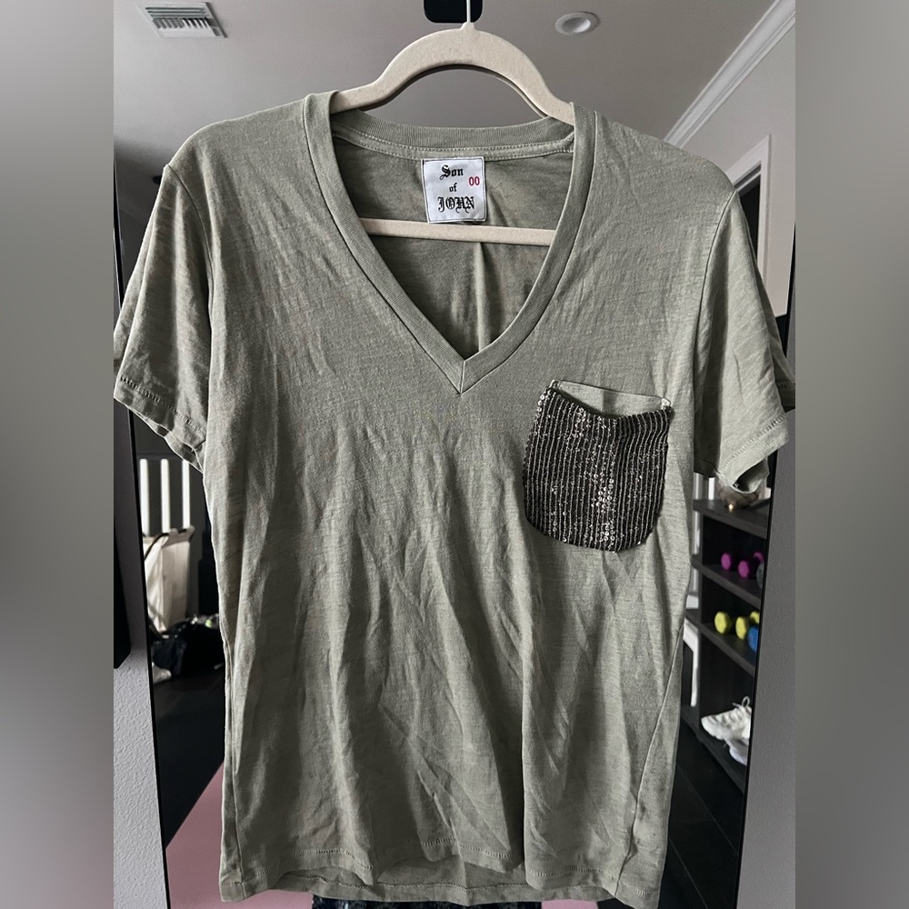 Son of John Moss Green shirt with Sequin Pocket